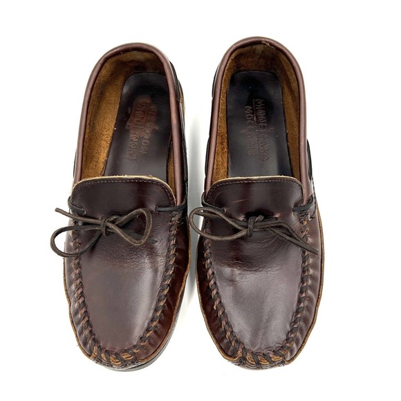Minnetonka Essential Hardsole Moccasin Brown Leather Men's 8.5 Slip On - Picture 1 of 12